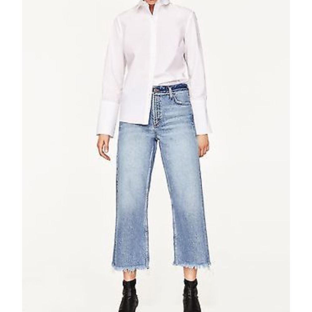 inside out distressed wide leg culottes denim
